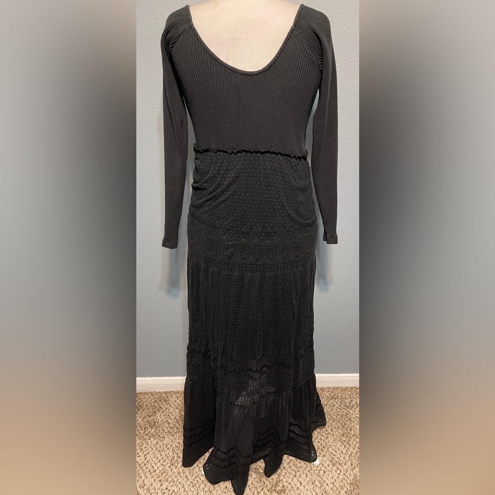 Free People Earth Angel Black Lace Maxi Dress Gothic Western Boho Fairy Medium - Picture 4 of 10
